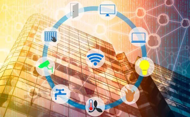 Digitalisierung im Facility Management – Zirkel mit Icons.